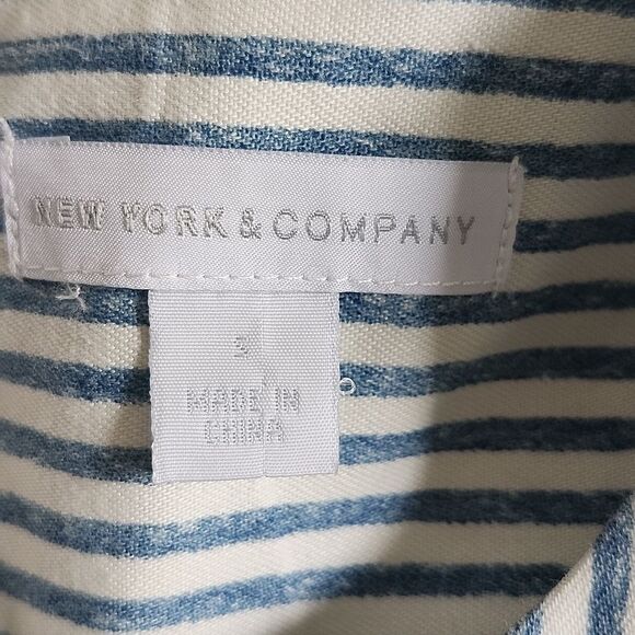 New York & Company Sleeveless Wide Leg Cropped Blue & White Striped Jumpsuit, S - Picture 4 of 9